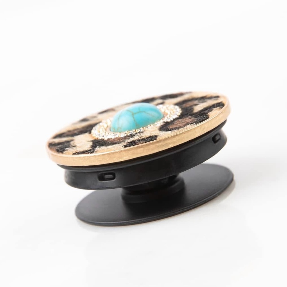 🆕 Leopard Turquoise Pop Socket Phone Grip - Picture 3 of 7